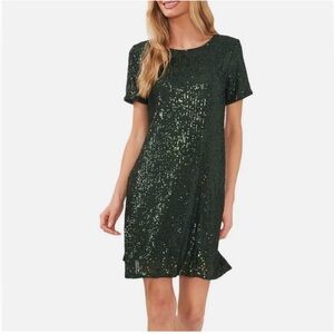 NWT CeCe Mix & Mingle Sequin Short Sleeve Dress in Alpine Green Size XL